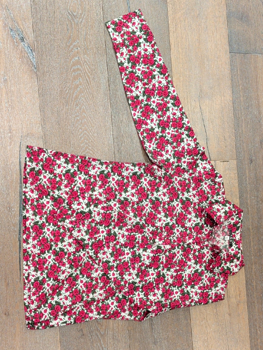 AB Floral Rose Print Long Sleeve Top - Pink & Green on White 100% Premium Cotton